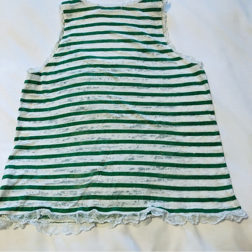 💜3 for $30 Femme Large Green/White Stripe Burnout Tank Lace Trim - Picture 6 of 10